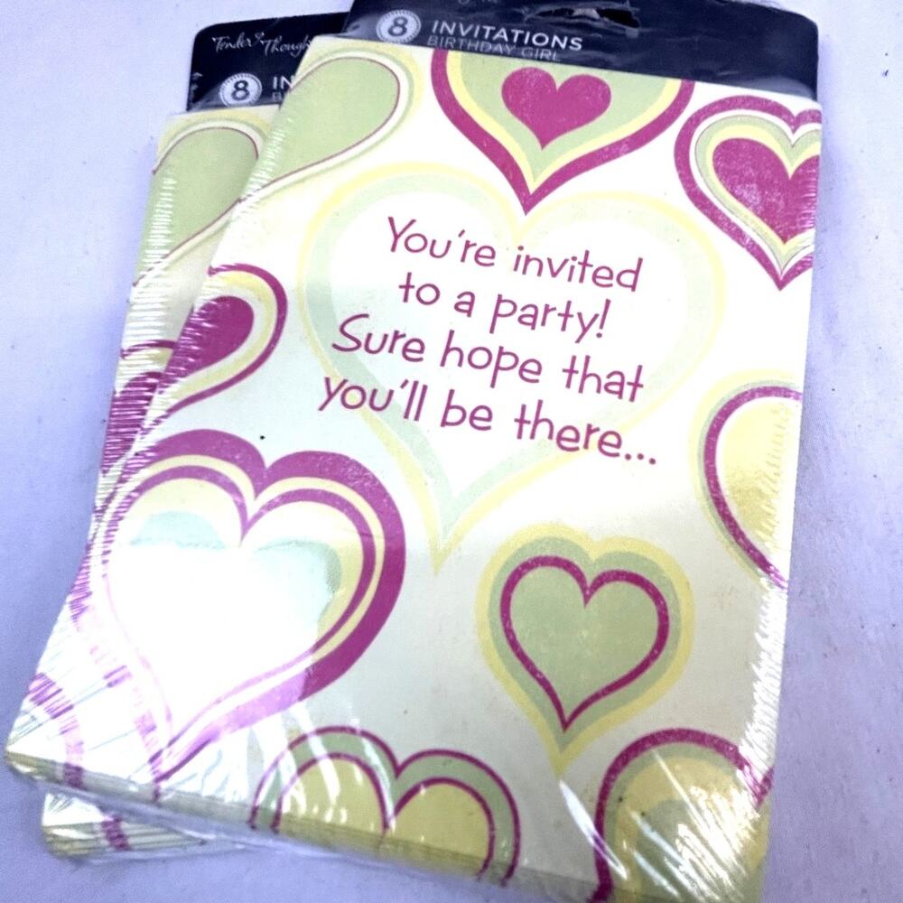 SKU2286 2 Packs Tender Thoughts Pastel Hearts Birthday Invitations USA Made New